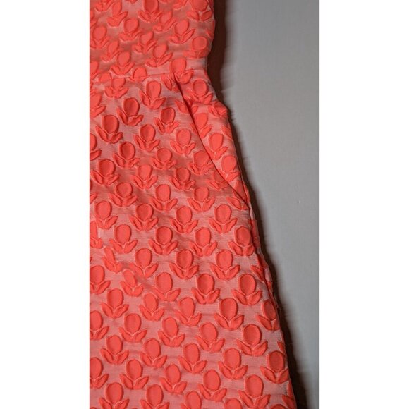 Milly Dress Floral Cloque Bernadene Mini Textured Embroidered Neon Melon Coral P - Picture 7 of 12